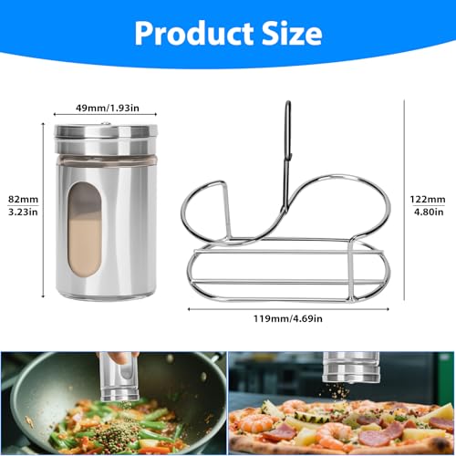 Glass Salt and Pepper Seasoning Shaker Set with Seasoning Rack