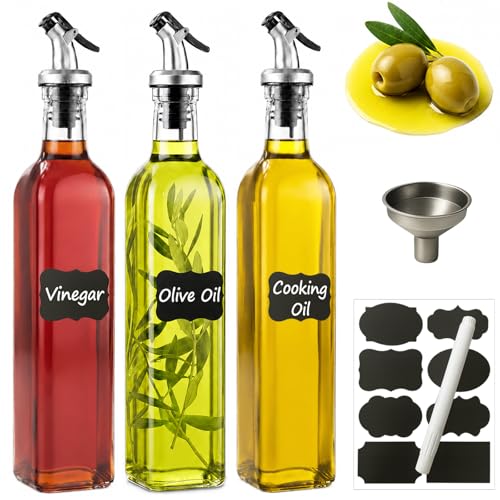 Oil Bottles for Kitchen 3 Pack (Clear / 17 Ounces-3 Pack)