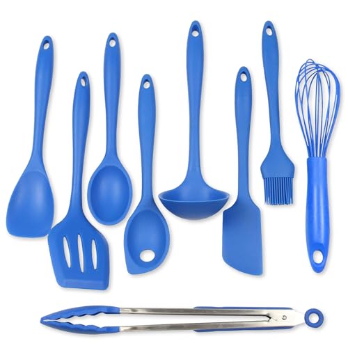 9 Piece Silicone Kitchen Tool and Utensil Set (9 Piece Set / Blue)
