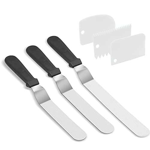 Stainless Steel Icing Spatulas Angled Cake Spatulas with 3 Cake Smoother Scrapers