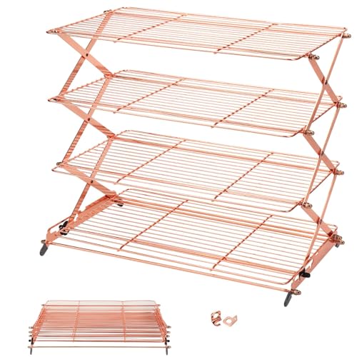 2/3/4-Tier Upgraded Collapsible Cooling Rack with Adjustable 3 Setting Design Stackable Roasting Cooking and Baking Wire Racks for Cookies, Bread, Cake Baking Gifts for Women