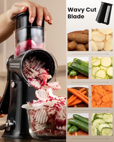 Rotary Cheese Grater 5 Blade With Reinforced Suction Base
