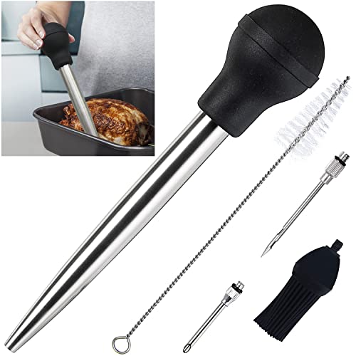 Best Utensils Stainless Steel Turkey Baster Commercial Grade Quality Bulb Including Marinade Injector Needle And Silicone Basting Brush