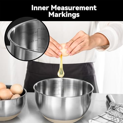 Stainless Steel Mixing Bowls with Lids (Khaki)
