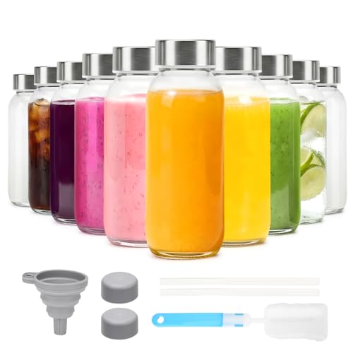 Clear Glass Bottles with Stainless Steel Lids & Funnel
