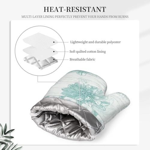 Oven Mitts and Pot Holders Dahlia Flower Pastel Vintage Silicone Kitchen Accessories Set of 4 Heat Resistant Long Gloves Potholder Non (A096)