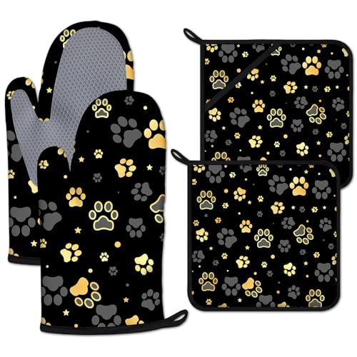 Oven Mitts and Pot Holders Sets Heat Resistant 4Pcs Potholders Oven Gloves Hot Pads for Kitchen Baking Cooking Grilling BBQ