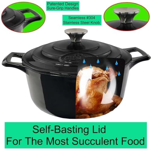 La Cuisine Enameled Cast Iron Dutch Oven Casserole Pot with Lid (5.0 QT Round / Glossy Black)