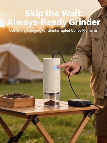 Portable Electric Coffee Grinder with Ceramic Burr (Light Beige)