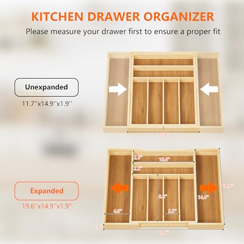 Expandable Bamboo Drawer Organizer Cutlery Natural