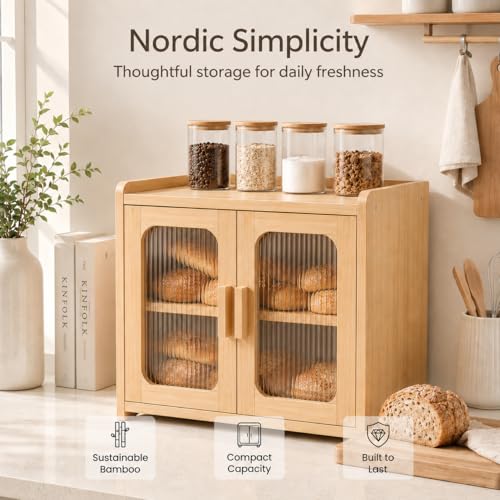 Bread Box for Kitchen Countertop (Natural Bamboo)