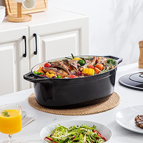 9.3 Qt Oval Enameled Cast Iron Dutch Oven with Lid (9.3 Qt-oval / Black)