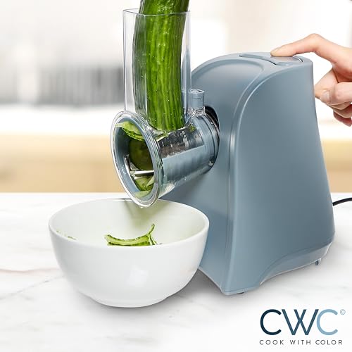 5-in-1 Electric Slicer, 150W Food Prep Machine – Cheese Shredder, Fine & Coarse Graters, Potato Grater, Vegetable Slicer, Fruit, Salad Shooter, Compact Design for Bowl Prep