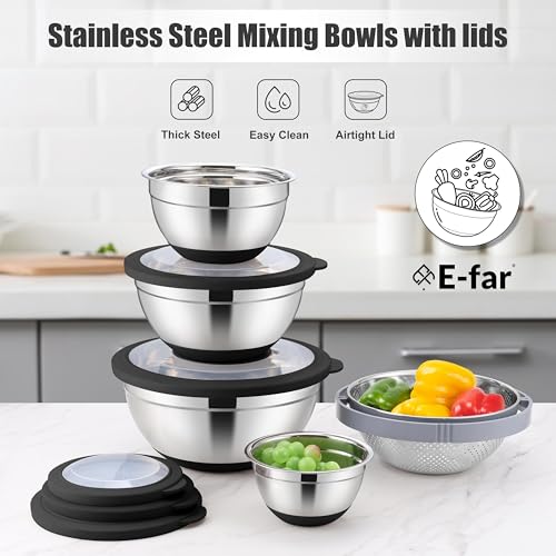 Stainless Steel Mixing Bowls with Lids Set of 6