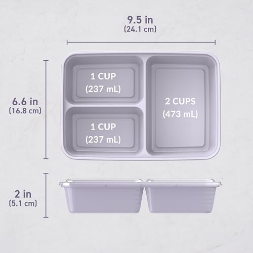 Prep 3 Compartment Meal Prep Containers with Lids