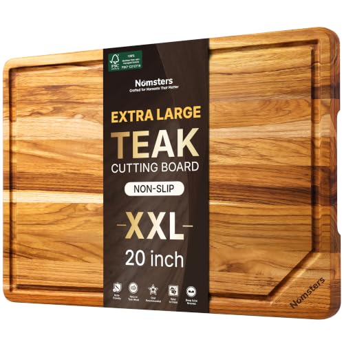 20'' Extra Large Teak Cutting Board Kitchen Non Slip Wood Butcher Block (20"L x 14"W)