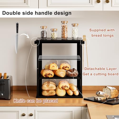 Bread Box for Kitchen Countertop (Black / Extra Large)