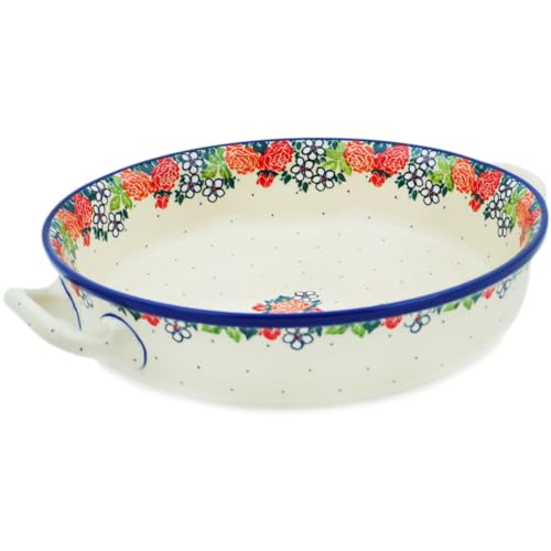 Authentic Polish Pottery Round Baker with Handles Handmade in Bolesławiec Poland by Ceramika Artystyczna + Certificate of Authenticity