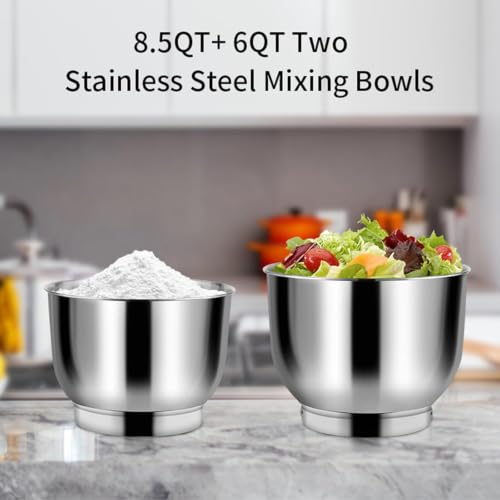Stand Mixer 8.5QT+ 6QT Two Stainless Steel Bowls Electric Food Mixer