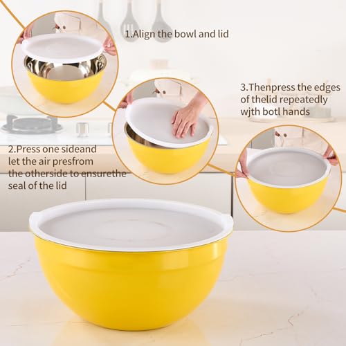 Yellow Mixing Bowls with Airtight Lids (Yellow / 7 Pieces)
