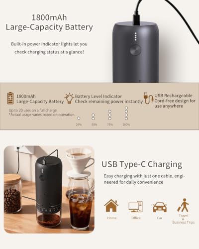 Rechargeable Electric Burr Coffee Grinder Portable Cordless Coffee Bean Grinder with Stainless Steel Conical Burr