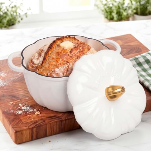 5.5 qt Pumpkin Enameled Cast Iron Dutch Oven Pot (White)