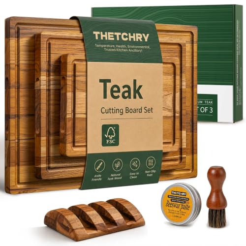 Teak Wood Cutting Board Set of 3 Wooden Cutting Boards for Kitchen (Teak / Teak Cutting Board Set)
