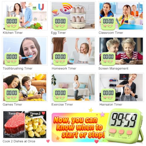 2 Pack Digital Timer for Kids Classroom Kitchen Timers for Cooking (1 * Light Green)