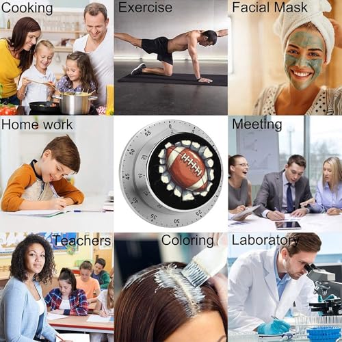 U.S.A. Football Breaking Kitchen Timer for Cooking Mechanical Rotating Alarm Countdown Countup Timers