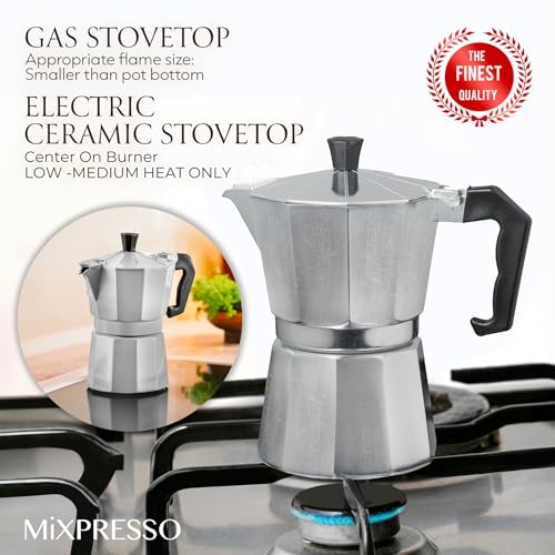 3 Cup Moka Pot Stovetop Espresso Maker (Stainless Steel / 3 Espresso Cups)