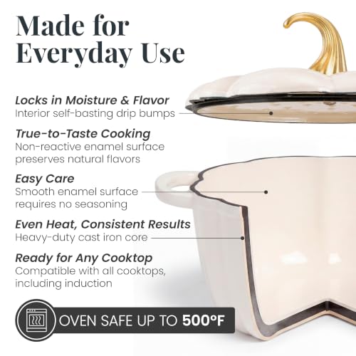 5.5 qt Pumpkin Enameled Cast Iron Dutch Oven Pot (White)