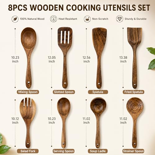 Premium 8 Piece Teak Wood Cooking Utensil Set