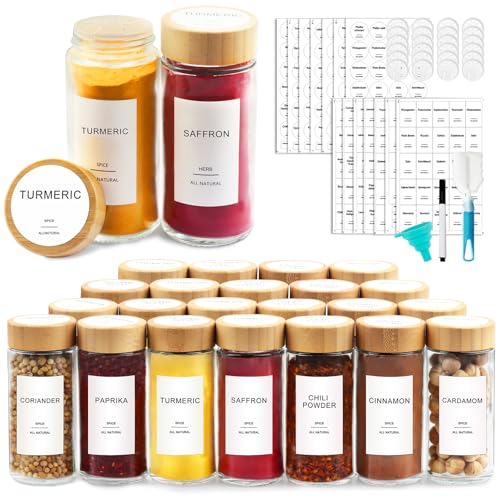 24 Pcs Glass Spice Jars with Bamboo Airtight Lids