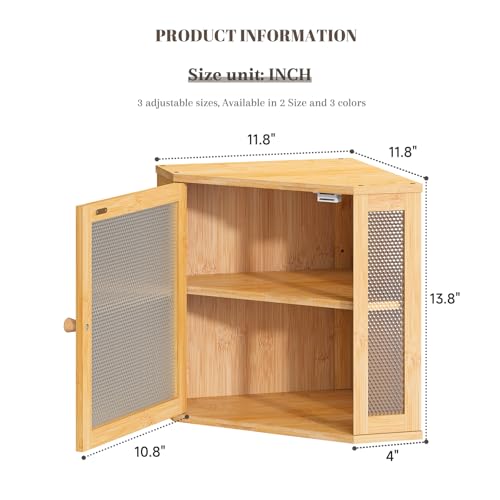 Corner Bread Box Kitchen Countertop Extra Large Capacity Farmhouse Bread Box (Natural / 11.8" x 11.8" x 13.8")