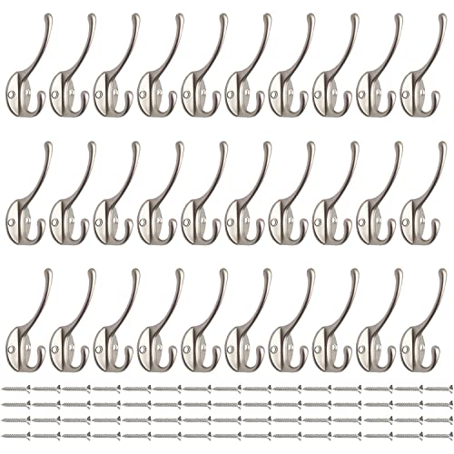10 Pack Heavy Duty Dual Coat Hooks Wall Mounted with 40 Screws Retro Double Hooks Utility Black Hooks for Coat