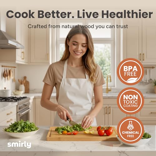 Bamboo Cutting Board Set with Stand for Kitchen