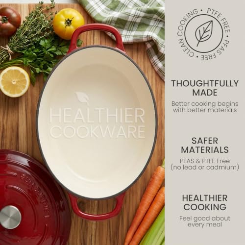 8 qt Oval Enameled Cast Iron Dutch Oven Pot (Cabernet / 8 QT)
