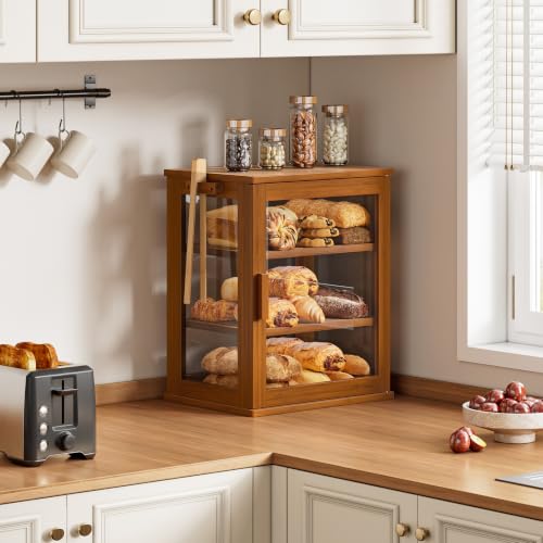 Bread Box for Kitchen Countertop (Caramel / Medium)