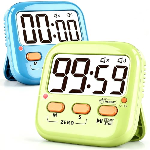 2 Pack Digital Timer for Kids Teacher Classroom Kitchen Office (2 Pack * Lovely Green + Blue / 2 Pack)
