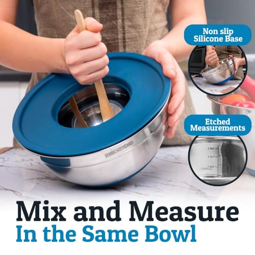 6Pc Stainless Steel Mixing Bowls with Lids Set (Blue)