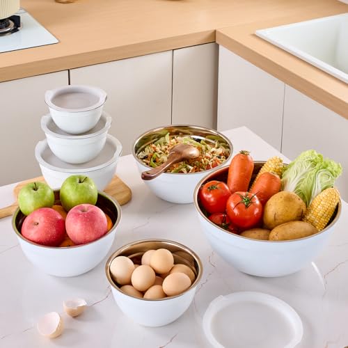 White Mixing Bowls with Airtight Lids (White / 7 Pieces)