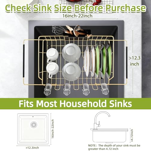 Golden Expandable Dish Drying Rack (Gold / In sink,Large)