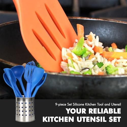 9 Piece Silicone Kitchen Tool and Utensil Set (9 Piece Set / Blue)