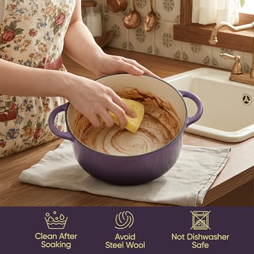 Vintage Style 6 Quart Dutch Oven Pot with Lid (Purple / 6 QT Round)