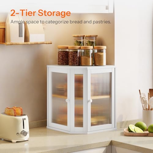 Bread Box Bamboo Bread Box for Kitchen Countertop (White)