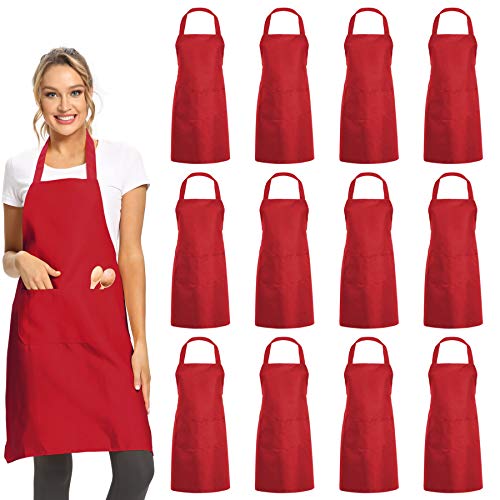12 Pack Plain Bib Aprons with 2 Pockets