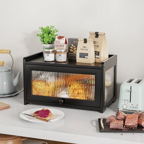 Bamboo Bread Box for Kitchen Countertop (Black)