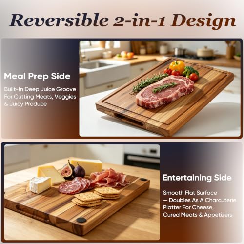 Teak Wood Cutting Board 16" x 12" Thick Wooden Cutting Boards for Kitchen (16.1"L x 12"W)