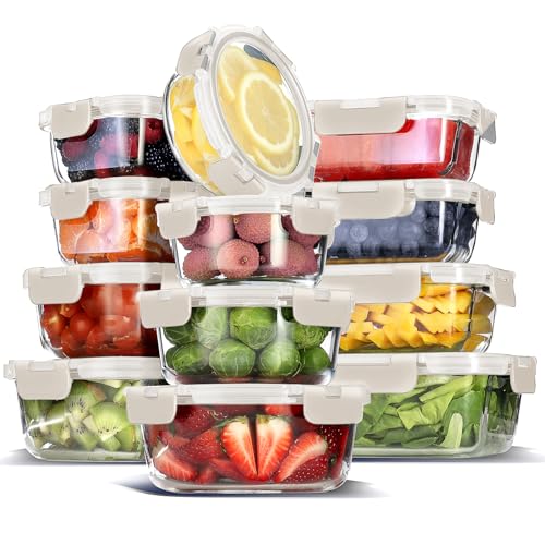 24pc Glass Storage Containers with Lids (Cream / 12 Pack)