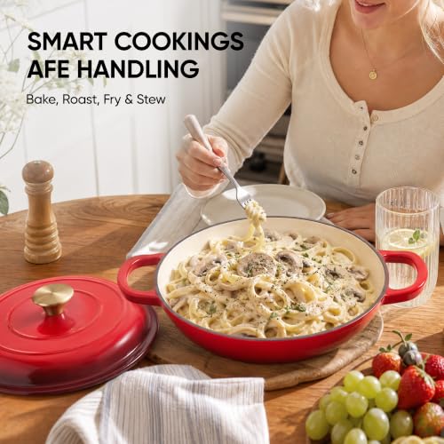 Dutch Oven Enameled Cast Iron with Lid (Red / 3 QT（Shallow Pot）)